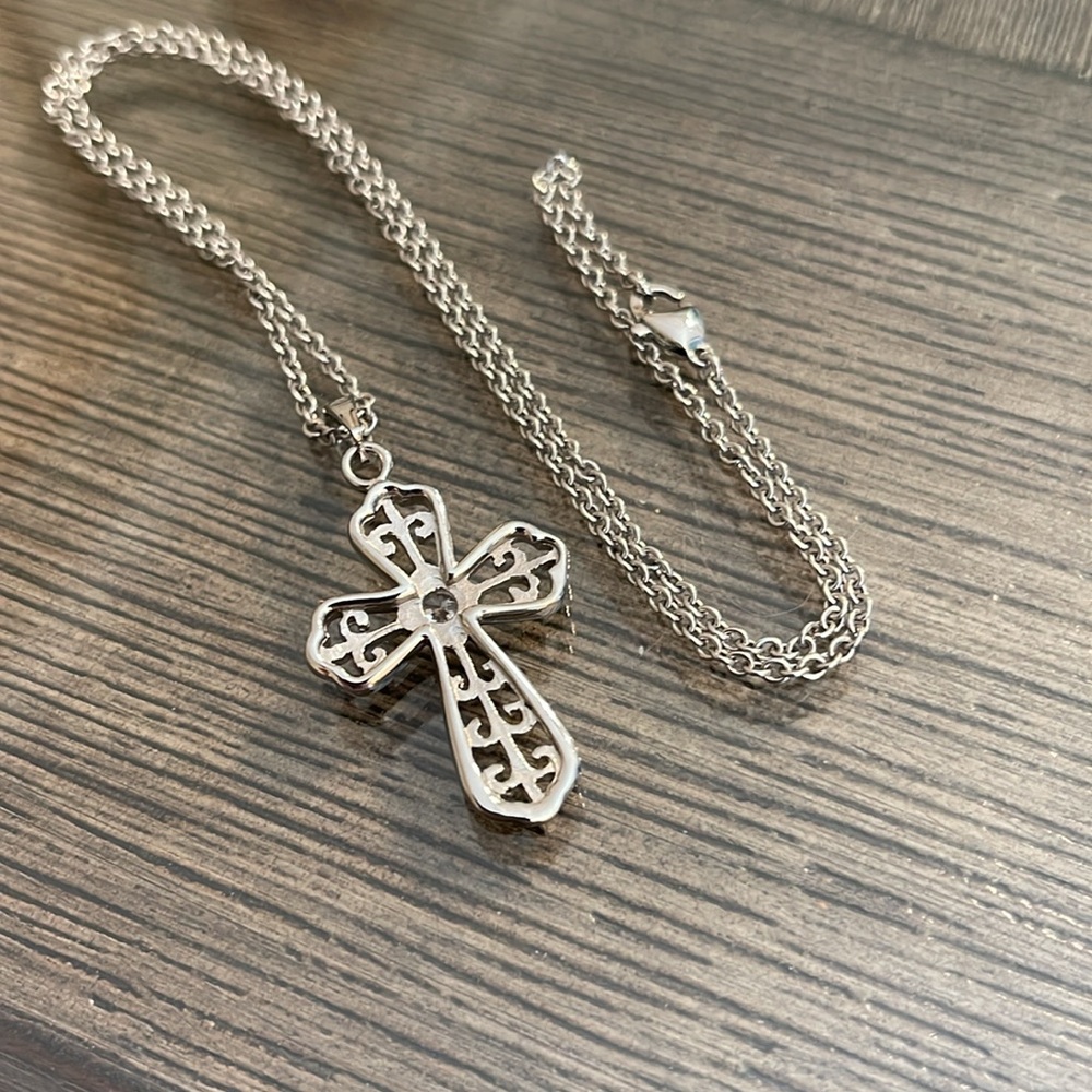 Vintage Stainless Steel JACMEL Filigree Cross Necklace - Picture 3 of 16